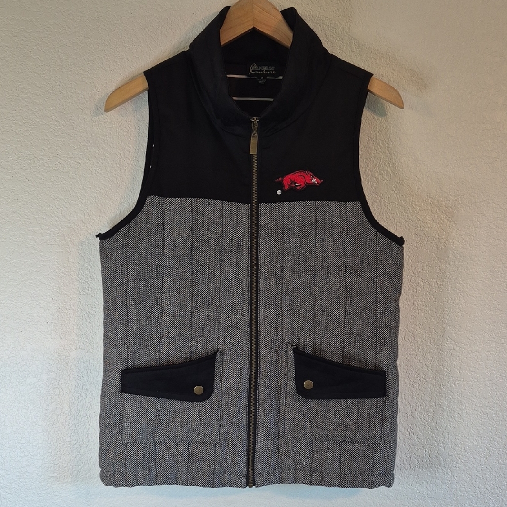 Gameday Couture Black Gray Herringbone Vest Embroidered Hogs AR  FOOTBALL Medium